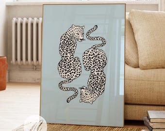 Light Blue Cheetah Print Trendy Blue Wall Art, Cheetah Poster, Apartment Decor, Preppy Room Decor, College Dorm Decor, Printable Digital Art