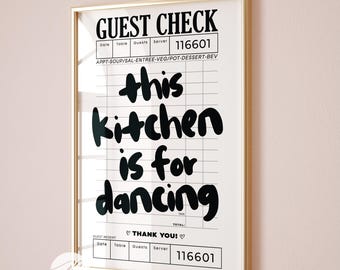 This Kitchen is for Dancing Kitchen Wall Art Cooking Aesthetic Decor Guest Check Prints Trendy Retro Black Funky Preppy Apartment Dorm Decor