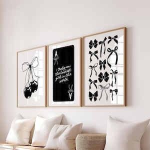 schwarze Schleifen Wand Kunst 3er-Set, adretter Poster, College Wohnung Dekor, trendiger Aquarell Schleifen Druck, kokette Raumdekoration, mädchenhafte Schleifen Wandkunst