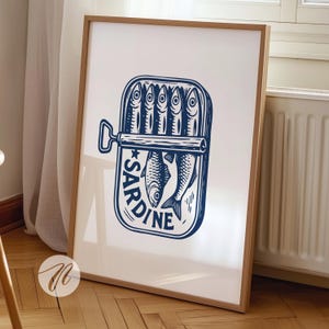Tinned Sardines Print, Gift Sardines Seafood Kitchen Aesthetic Decor, Sardine Tin Poster, Retro Fish Food Art, Coastal Home Decor, Printable