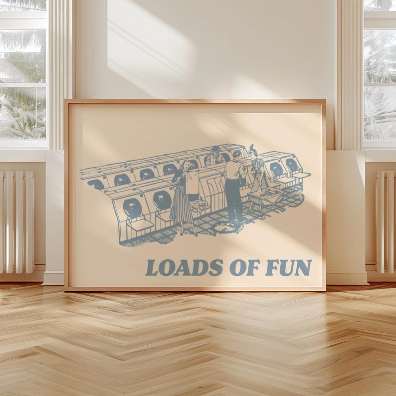 Loads of Fun print, Funny laundry wall art sign, Coastal laundry room decor, Cute laundromat quote art poster, Beachy aesthetic house decor