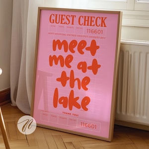meet me at the lake print trendy coastal wall art pink typography poster beachy house decor summer wall art girly aesthetic decor printable