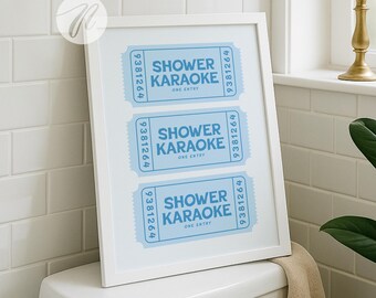 Shower Karaoke Ticket Print, Light Blue Bathroom Decor, Shower Singing Poster, Preppy Room Decor (Digital)