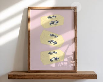 Butter Sticks Art Print, Cute Food Illustration, Funny Food Wall Decor, Abstract Kitchen Art Wall, Retro Pop Art Food Poster, Printable Gift