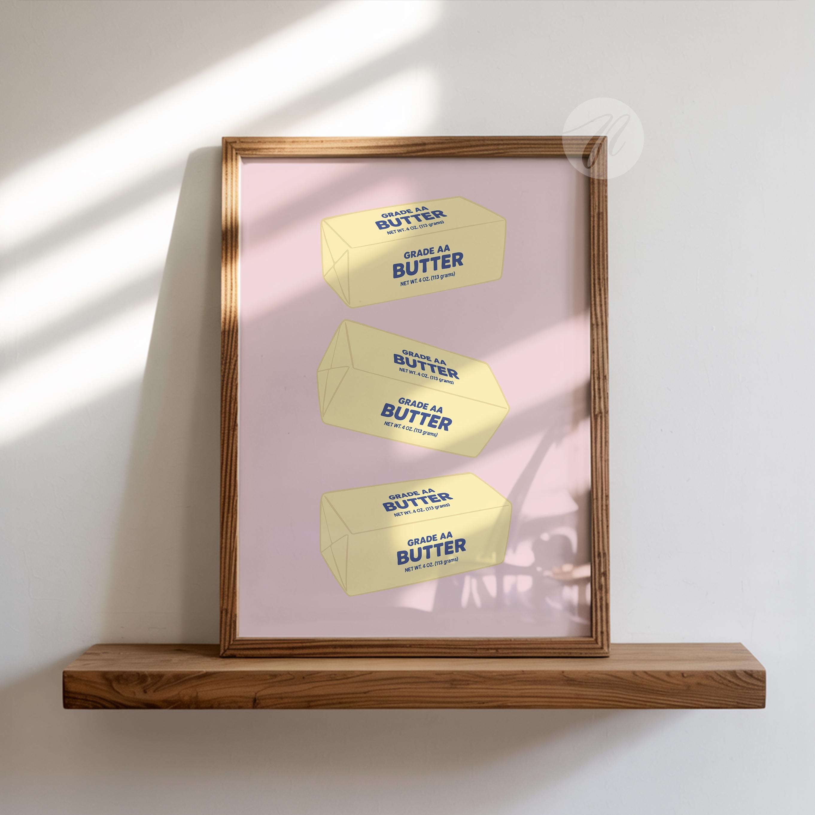 Butter Sticks Art Print, Cute Food Illustration, Funny Food Wall