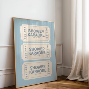 Shower Karaoke Ticket Print, Bathroom Decor Blue Cream Aesthetic ...