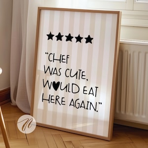 Chef-kok was schattig print esthetische keuken decor schattige kookkunst minimalistische zwart beige chef-kok poster grappige keuken muur kunst digitale download cadeau
