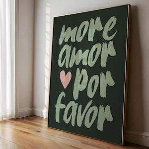 More amor por favor print, trendy muurkunst salie groen en roze esthetische poster, preppy muurkunstdecor, retro barwagenkunst, appartementdecor