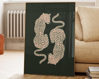 Sage Green Cheetah Print, Trendy Pink Green Wall Art, Cheetah Poster, Apartment Decor, Preppy Room Decor, College Dorm Decor, Printable Art