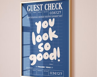 guest check prints trendy wall art navy blue and white aesthetic poster preppy wall art decor retro bar cart art trendy green printable art