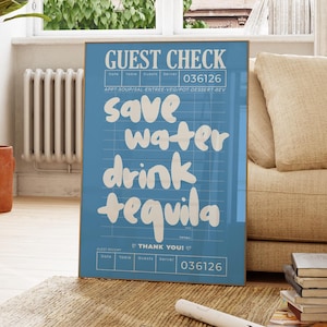 guest check prints, trendy wall art, coastal blue aesthetic poster, preppy wall art decor, retro bar cart art, trendy blue printable art