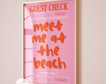 meet me at the beach print trendy coastal wall art pink typography poster beachy house decor summer wall art girly aesthetic decor printable