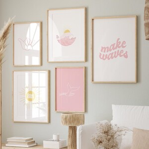 Boho Surf Gallery Wall Art, Set of 5 Prints, Surf Nursery Decor, Surf Prints for Girls Nursery, Surfer Girl Room Decor, Boho Beach Decor