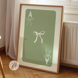 green bows print coquette room decor, preppy dorm wall art, trendy apartment decor, girly room aesthetic, sage green aesthetic, digital art