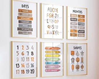 Neutral Montessori Classroom Prints, Educational Wall Art (Set of 6) (Digital Download)