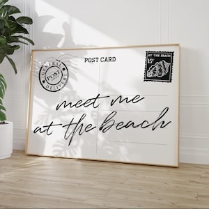 Rencontrez-moi à la plage, impression de carte postale, art mural côtier tendance, affiche de typographie noire, petite-fille côtière, décoration balnéaire, numérique