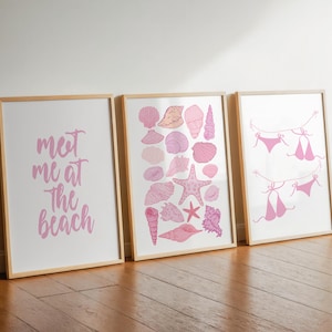 Seashell Art Prints, Trendy Coastal Wall Art, Meet Me at The Beach, Cute Summer Posters, Pink Beachy House Decor, Sea Aesthetic Printables