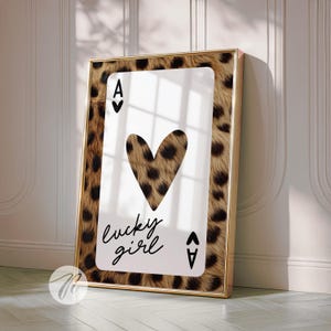 Playing Card Cheetah Print, Ace of Hearts Lucky Girl Syndrome Poster, Trendy 70s Wall Art Leopard Apartment Decor, Cute Typography Aesthetic