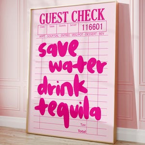 Ahorra agua, bebe tequila, bar, carrito, arte, cartel de cóctel, decoración de habitación preppy Y2K, decoración de apartamento con arte de pared de moda, decoración de dormitorio con arte de pared preppy