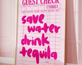 save water drink tequila bar cart art cocktail poster preppy y2k room decor, trendy wall art apartment decor, preppy wall art dorm decor