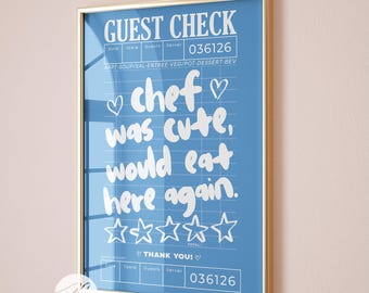 Lámina "Chef Was Cute", arte mural estético azul para cocina, arte culinario adorable, láminas para fotos de invitados, decoración moderna para cocina, comedor y apartamento.