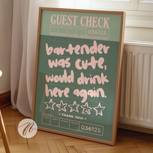 guest check prints trendy wall art sage green and pink aesthetic poster preppy wall art decor retro bar cart art trendy green printable art
