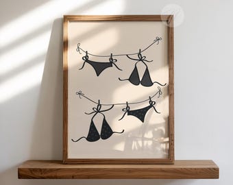 Bikini Summer Print, Bikini Art Print, Bathing Suit Poster, Beachy Prints, Coastal Aesthetic Wall Art, Nautical Apartment Decor, Printable