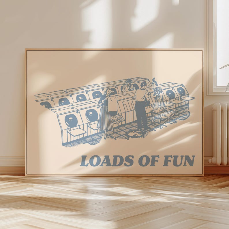Loads of Fun print, Funny laundry wall art sign, Coastal laundry room decor, Cute laundromat quote art poster, Beachy aesthetic house decor