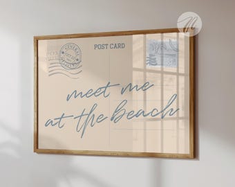 Postal "Nos vemos en la playa", lámina decorativa de estilo costero moderno, póster con tipografía azul claro, decoración playera para nieta (digital).