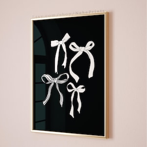 black bows print coquette room decor, preppy dorm wall art, trendy apartment decor, girly room aesthetic, black white aesthetic, digital art