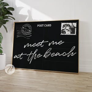 Rencontrez-moi à la plage, impression d&#39;art mural côtier tendance, affiche de typographie noire, décoration esthétique balnéaire côtière de petite-fille, numérique