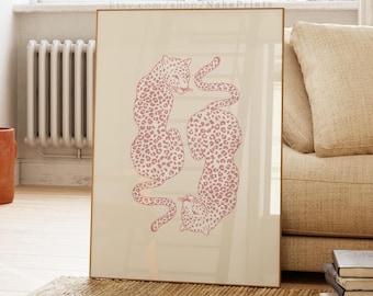 Lichtroze cheetah-print, trendy roze beige muurkunst, cheetah-poster, appartementdecor, preppy kamerdecor, studentenkamer decor, afdrukbare kunst