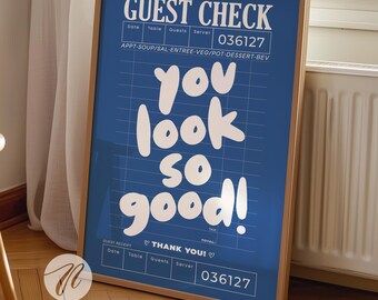guest check prints trendy wall art navy blue and white aesthetic poster preppy wall art decor retro bar cart art trendy green printable art