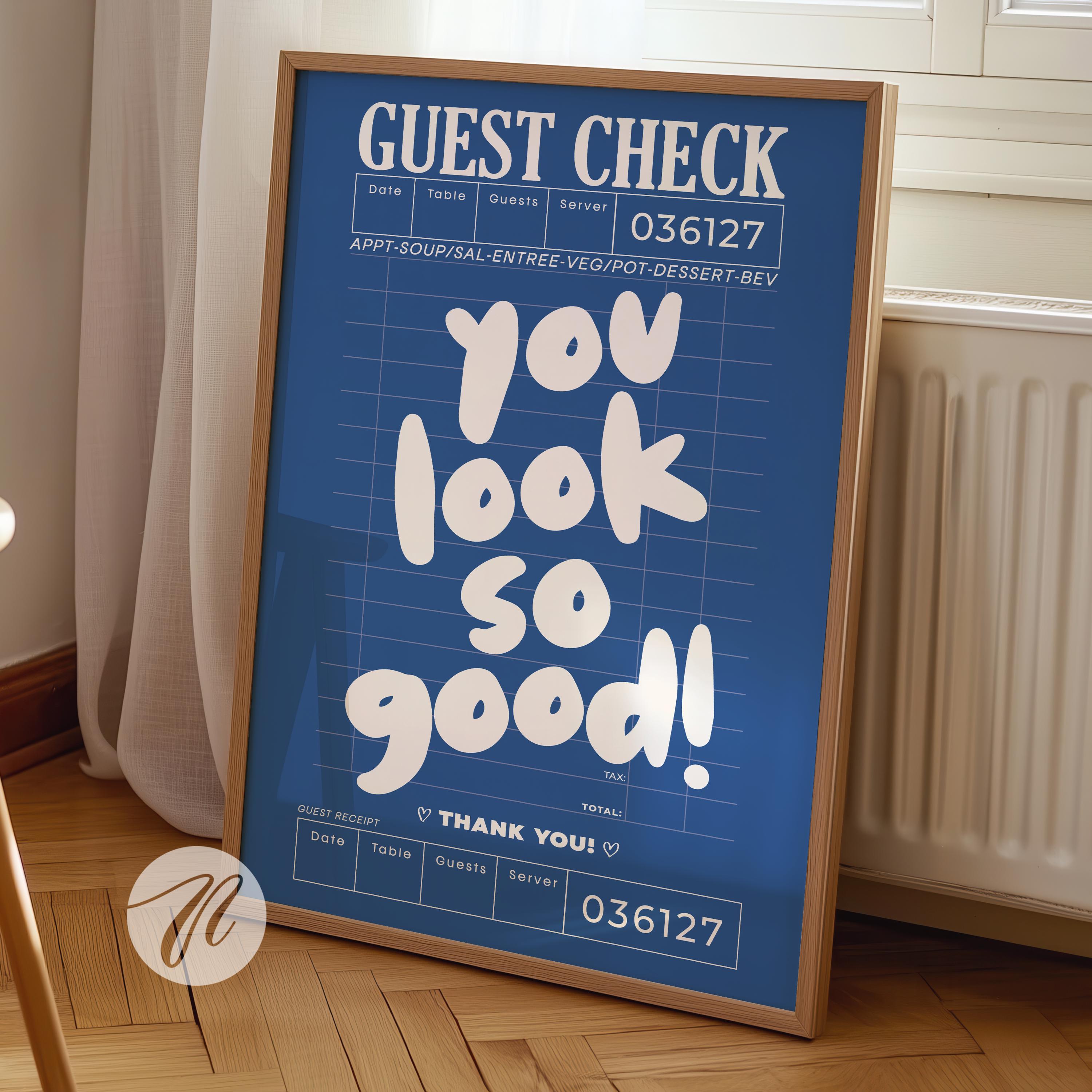 guest check prints trendy wall art navy blue and white aesthetic poster preppy wall art decor retro bar cart art trendy green printable art