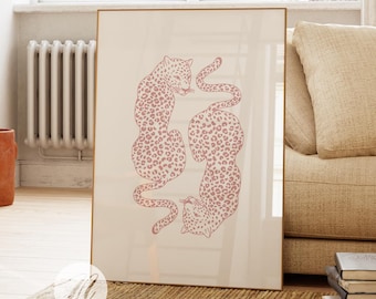 Lichtroze cheetah-print, trendy roze witte muurkunst, cheetah-poster, appartementdecor, preppy kamerdecor, studentenkamer decor, afdrukbaar