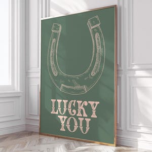 lucky you horseshoe art kitchen wall art cooking aesthetic decor trendy pink green aesthetic college apartment decor preppy dorm wall art