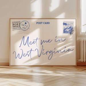 West Virginia Postkartendruck, Zustand Liebe Wandkunst, minimalistische Marine Ästhetik, West Virginia Geschenk, Heimatzustand Dekor, niedliches Typografie Plakat