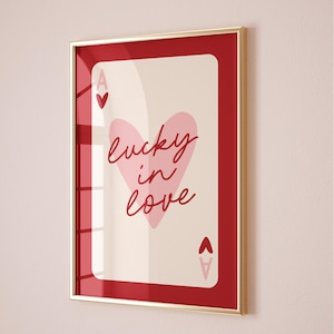 lucky in love harten aas kaart esthetische poster trendy Valentijnsdag kunst aan de muur rood roze hart retro preppy funky interieur appartement