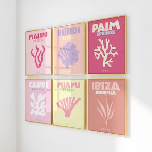 coastal beachy gallery print set of 6 trendy preppy y2k girly dorm room wall art travel decor college apartment pastels aesthetic decor