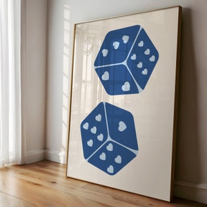 cute dice print, trendy wall art, blue and white aesthetic poster, preppy wall art decor, retro bar cart art, trendy navy blue printable art