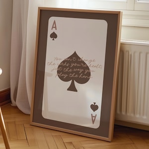 Stampa Asso di Picche, Carta da Gioco Retrò da Parete, Poster con Citazione Ispiratrice, Decorazione da Parete con Carta da Gioco Marrone, Arredamento per Camera Preppy Estetico alla Moda
