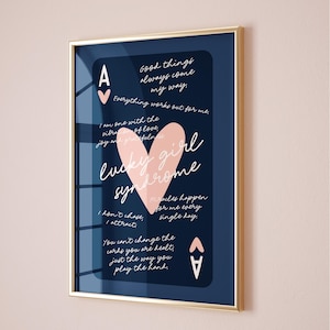 Ace Of Hearts Print, Retro Playing Card Wall Art, Affirmations Quote Poster, Navy Pink College Decor, Trendy Aesthetic Preppy Room Decor