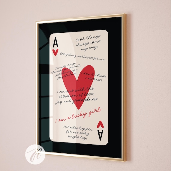 Red Ace of Hearts Print, Lucky Girl Syndrome Wall Art, Affirmation