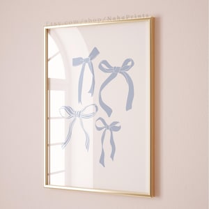 Estampado de lazos azules, arte de pared con lazos elegantes, decoración de habitación con estética coqueta, vaquera costera, decoración de dormitorio de apartamento universitario, estampado de pastel suave femenino