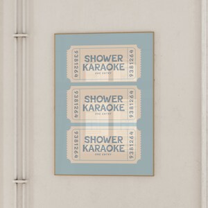Shower Karaoke Ticket Print, Bathroom Decor Blue Cream Aesthetic ...