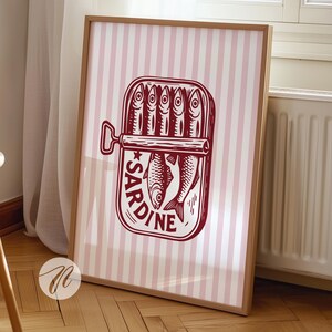 Tinned Sardines Print, Gift Sardines Seafood Kitchen Aesthetic Decor, Sardine Tin Poster, Retro Fish Food Art, Coastal Home Decor, Printable