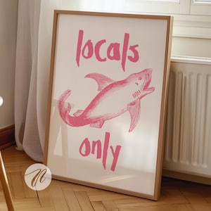 locals only beach print trendy coastal wall art pink typography poster beachy house decor ocean wall art girly aesthetic decor printables
