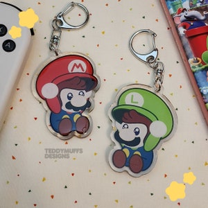 Wonder Bros-sleutelhanger | Mario Luigi | Acryl bedel | 2,75&quot; | Cadeau
