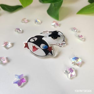 Morgana Acrylic Pin | 1.5&quot; | Persona 5 | Phantom | Mona | P5 | Enamel Pin