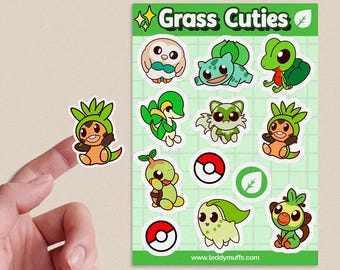 Grass Starters Sticker Sheets | Vinyl Stickers | Gift | Journaling | Stationery | PKMN